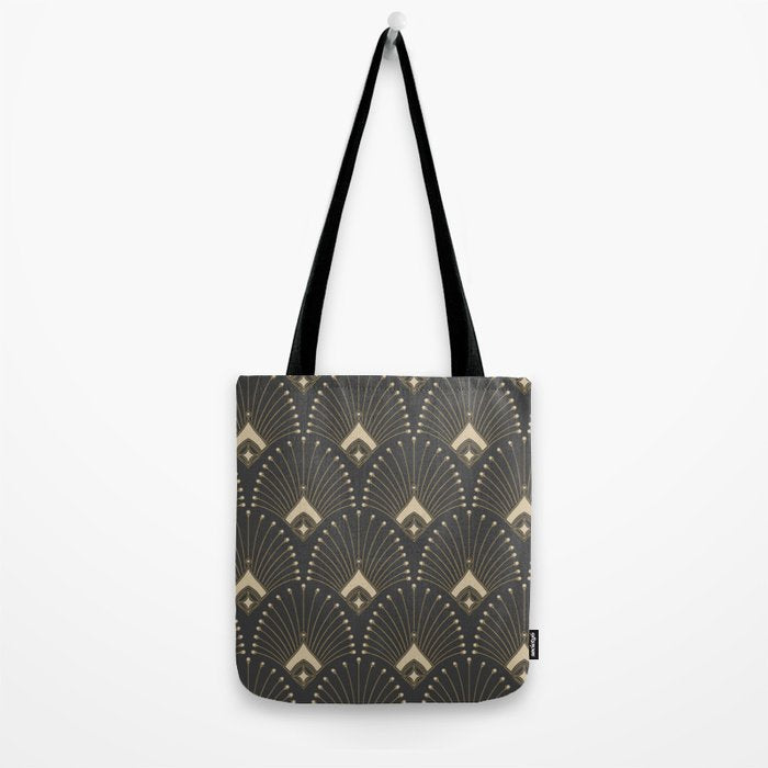 Gatsby Art Deco Gold Palm On Dark Background Tote Bag Gallery Image 2
