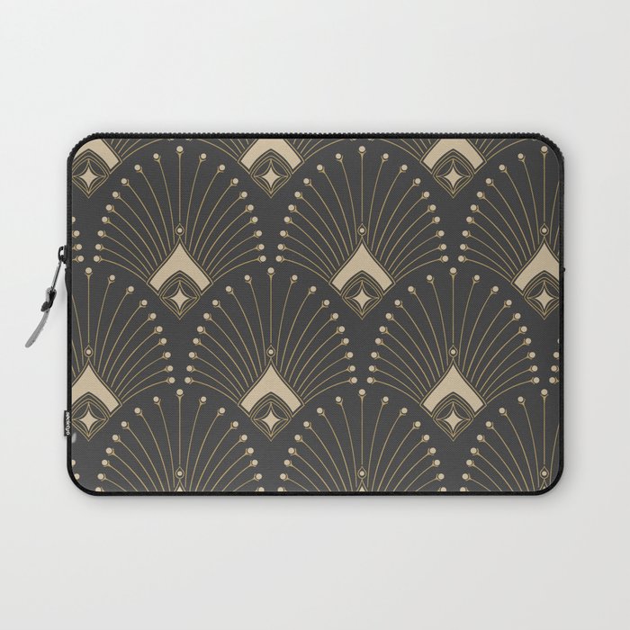 Gatsby Art Deco Gold Palm On Dark Background Laptop Sleeve Gallery Image 1