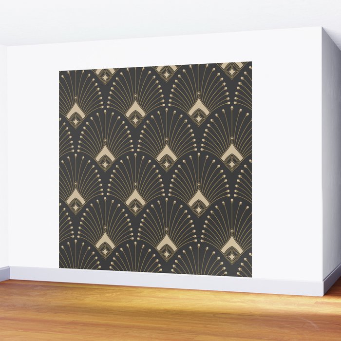 Gatsby Art Deco Gold Palm On Dark Background Wall Mural Gallery Image 2