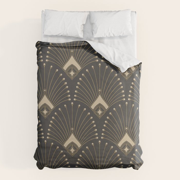 Gatsby Art Deco Gold Palm On Dark Background Duvet Cover Gallery Image 1