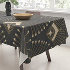 Gatsby Art Deco Gold Palm On Dark Background Tablecloth Gallery Image 3