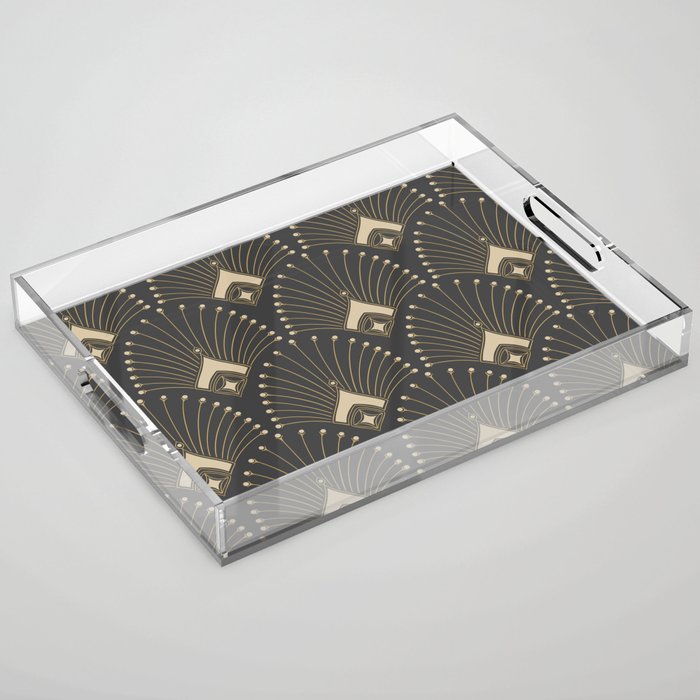 Gatsby Art Deco Gold Palm On Dark Background Acrylic Tray Gallery Image 1