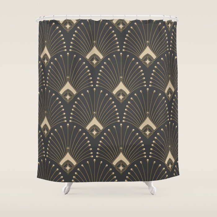 Gatsby Art Deco Gold Palm On Dark Background Shower Curtain Gallery Image 1
