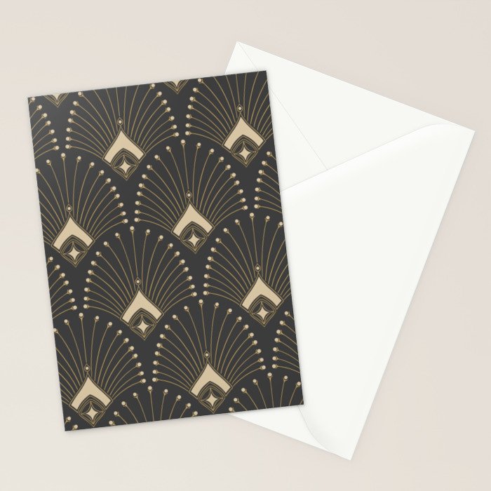 Gatsby Art Deco Gold Palm On Dark Background Stationery Card Gallery Image 2