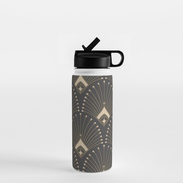 Gatsby Art Deco Gold Palm On Dark Background Water Bottle Gallery Image 1
