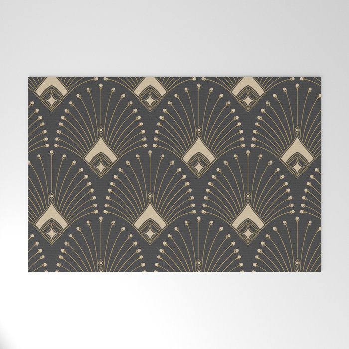 Gatsby Art Deco Gold Palm On Dark Background Welcome Mat Gallery Image 1