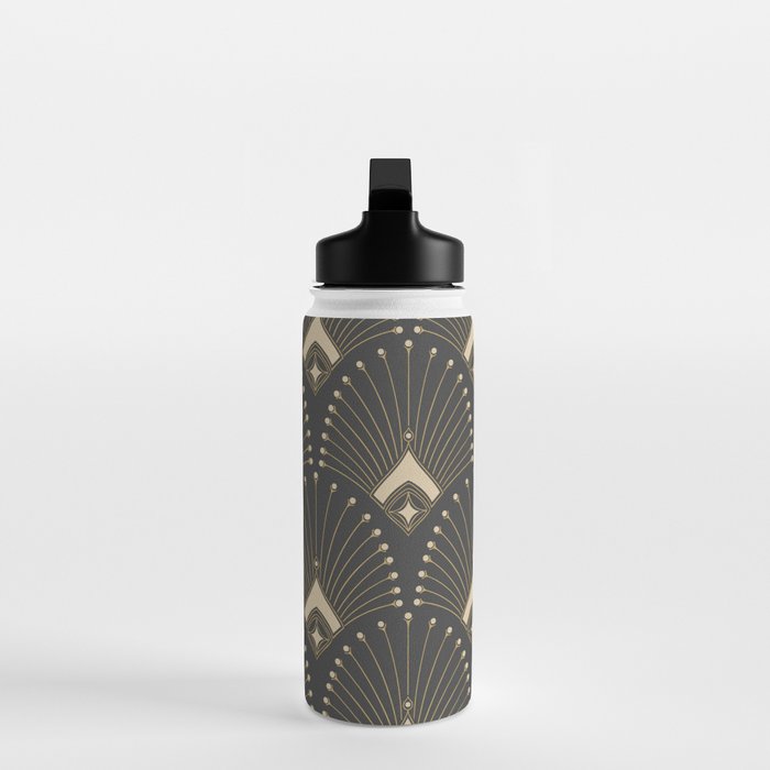 Gatsby Art Deco Gold Palm On Dark Background Water Bottle Gallery Image 3