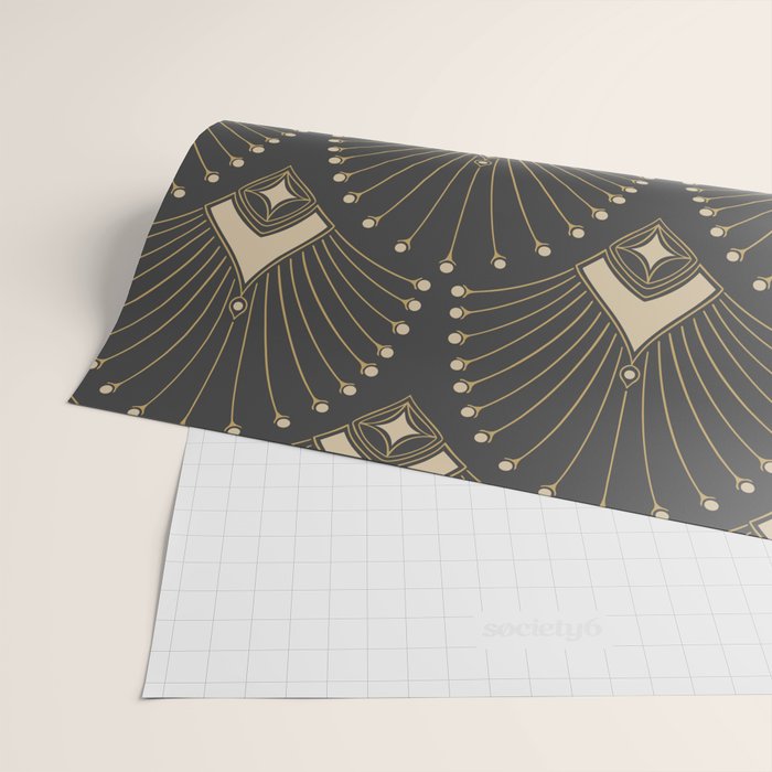 Gatsby Art Deco Gold Palm On Dark Background Wrapping Paper Gallery Image 2