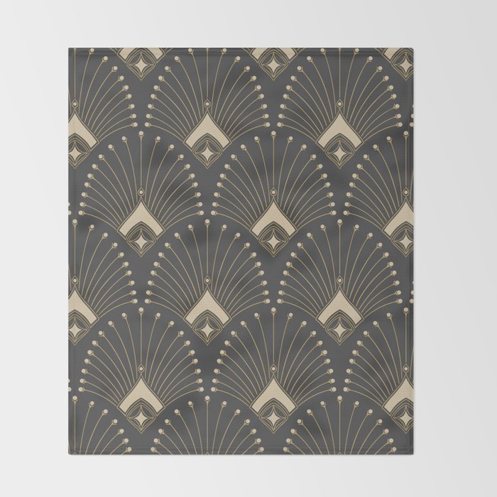 Gatsby Art Deco Gold Palm On Dark Background Throw Blanket Gallery Image 2