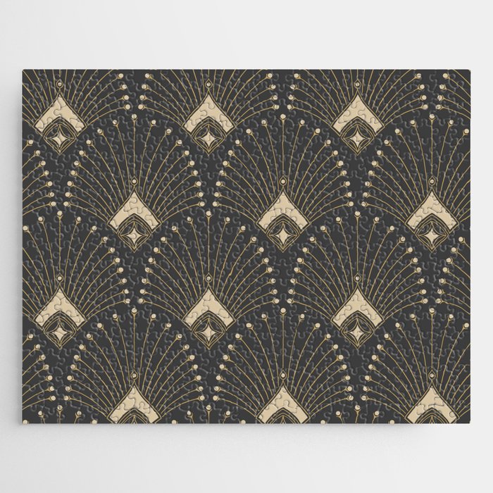 Gatsby Art Deco Gold Palm On Dark Background Jigsaw Puzzle Gallery Image 1