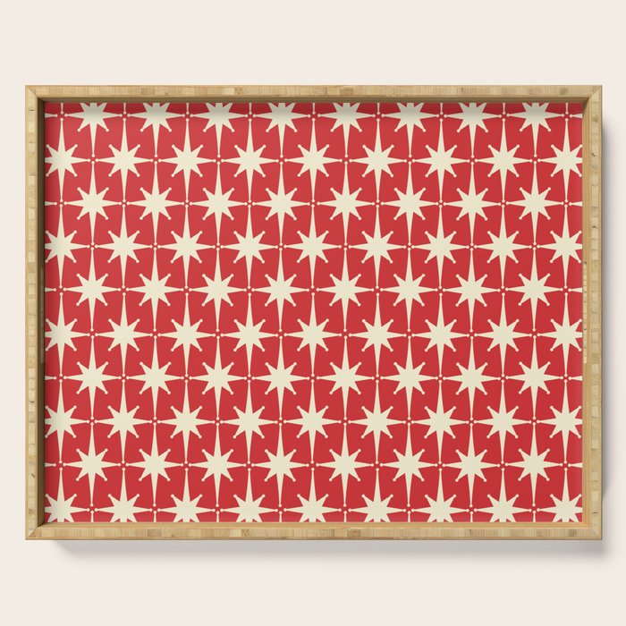 Atomic Age Starbursts - Midcentury Modern Pattern in Cream and Retro Christmas Red Serving Tray Gallery Image 1