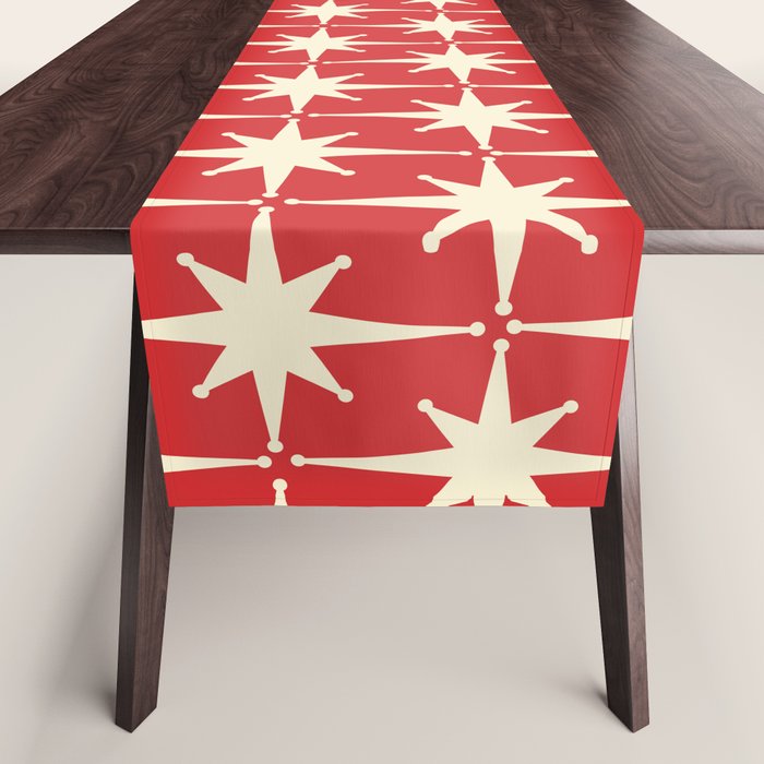 Atomic Age Starbursts - Midcentury Modern Pattern in Cream and Retro Christmas Red Table Runner Gallery Image 1