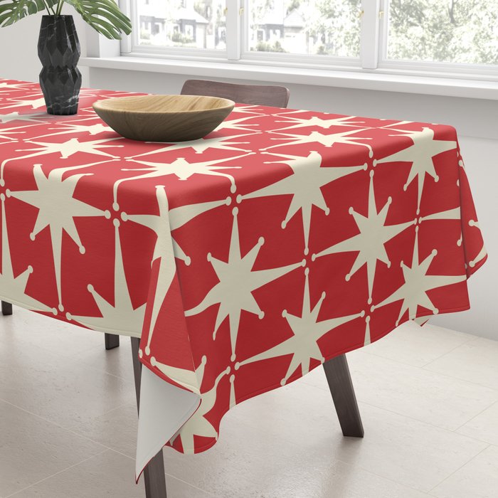 Atomic Age Starbursts - Midcentury Modern Pattern in Cream and Retro Christmas Red Tablecloth Gallery Image 3