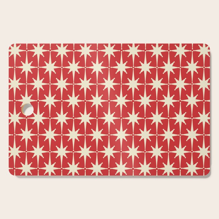 Atomic Age Starbursts - Midcentury Modern Pattern in Cream and Retro Christmas Red Cutting Board Gallery Image 1