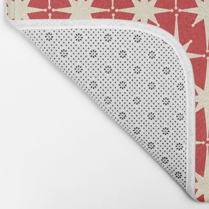 Atomic Age Starbursts - Midcentury Modern Pattern in Cream and Retro Christmas Red Bath Mat Gallery Image 2