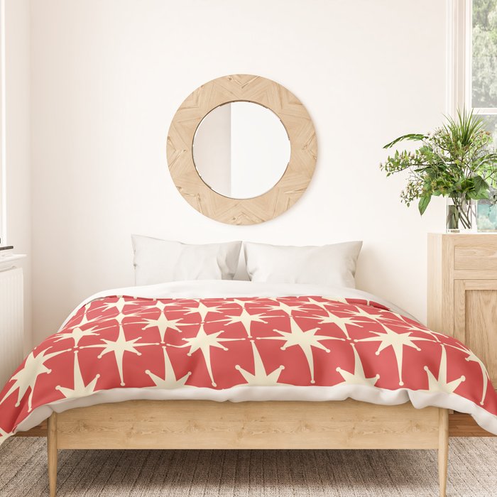 Atomic Age Starbursts - Midcentury Modern Pattern in Cream and Retro Christmas Red Duvet Cover Gallery Image 3