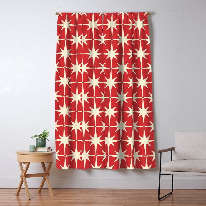 Atomic Age Starbursts - Midcentury Modern Pattern in Cream and Retro Christmas Red Window Curtain Gallery Image 5