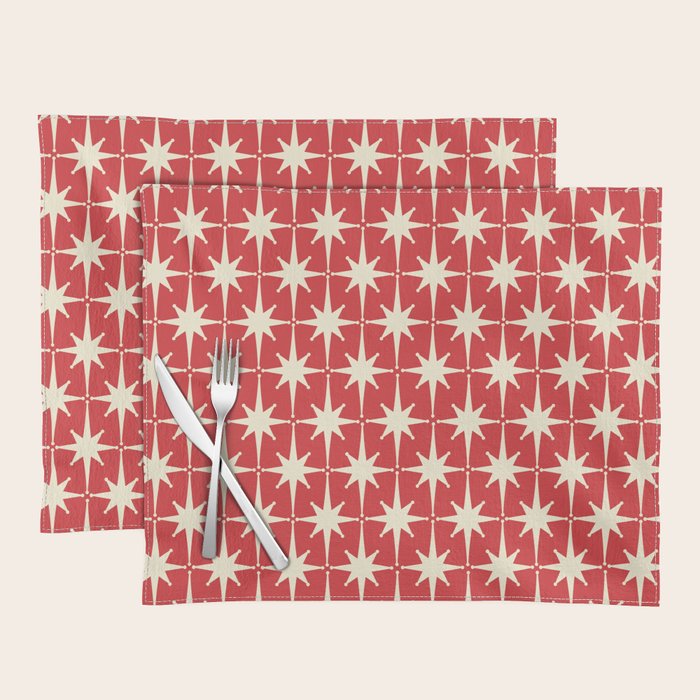 Atomic Age Starbursts - Midcentury Modern Pattern in Cream and Retro Christmas Red Placemat Gallery Image 1