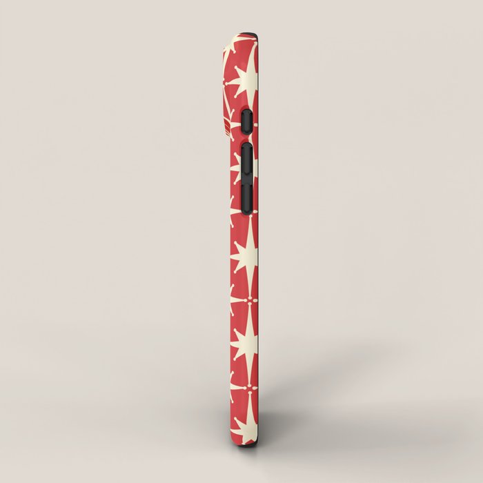 Atomic Age Starbursts - Midcentury Modern Pattern in Cream and Retro Christmas Red iPhone Case Gallery Image 2