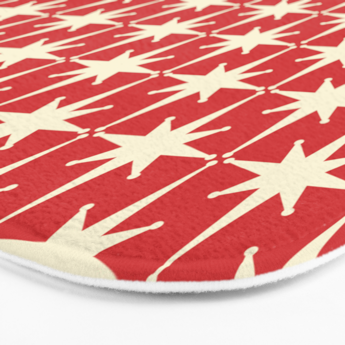 Atomic Age Starbursts - Midcentury Modern Pattern in Cream and Retro Christmas Red Bath Mat Gallery Image 3