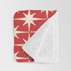 Atomic Age Starbursts - Midcentury Modern Pattern in Cream and Retro Christmas Red Throw Blanket Gallery Image 3