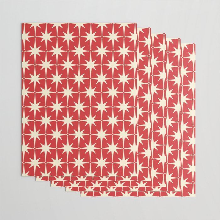 Atomic Age Starbursts - Midcentury Modern Pattern in Cream and Retro Christmas Red Wrapping Paper Gallery Image 3