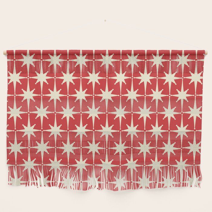 Atomic Age Starbursts - Midcentury Modern Pattern in Cream and Retro Christmas Red Wall Hanging Gallery Image 1