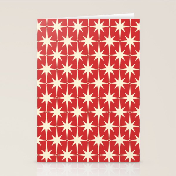 Atomic Age Starbursts - Midcentury Modern Pattern in Cream and Retro Christmas Red Stationery Card Gallery Image 1