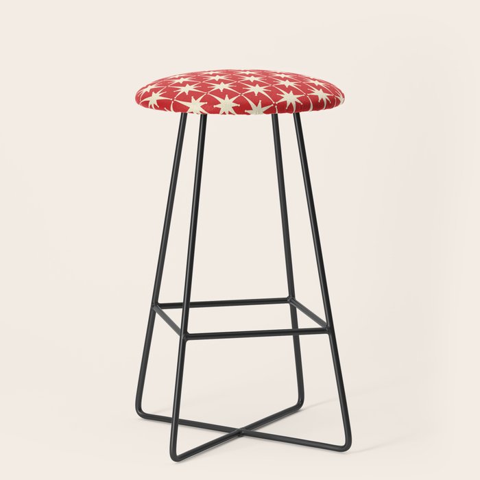 Atomic Age Starbursts - Midcentury Modern Pattern in Cream and Retro Christmas Red Stool Gallery Image 1