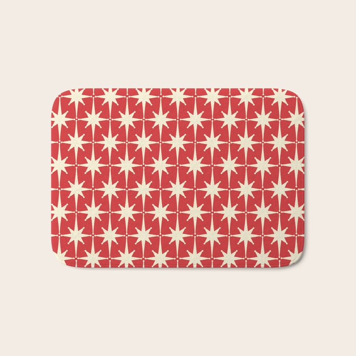 Atomic Age Starbursts - Midcentury Modern Pattern in Cream and Retro Christmas Red Bath Mat Gallery Image 1