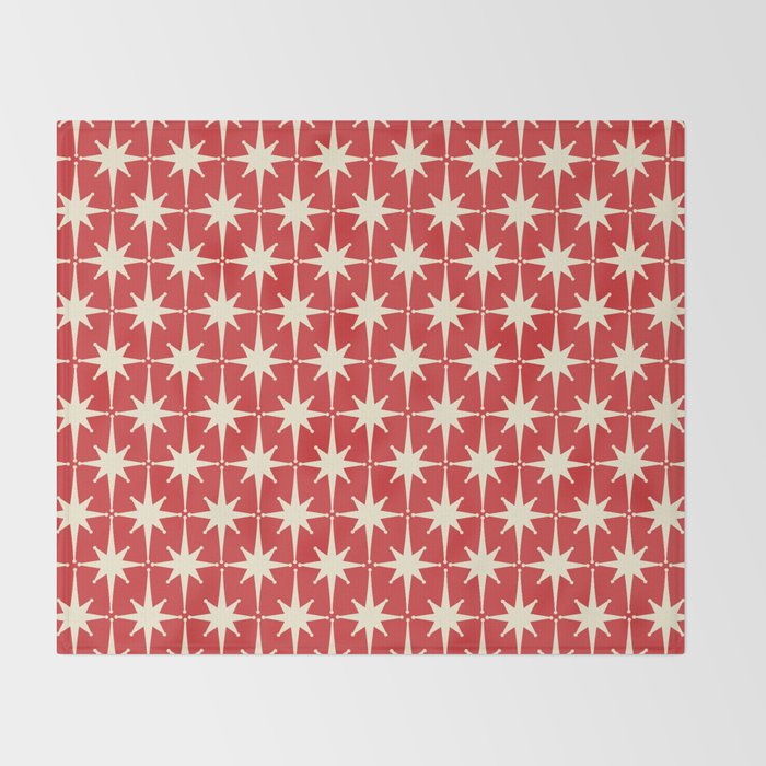Atomic Age Starbursts - Midcentury Modern Pattern in Cream and Retro Christmas Red Throw Blanket Gallery Image 2