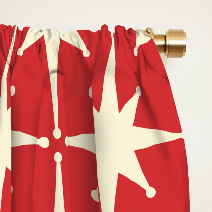 Atomic Age Starbursts - Midcentury Modern Pattern in Cream and Retro Christmas Red Window Curtain Gallery Image 2