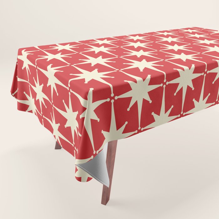 Atomic Age Starbursts - Midcentury Modern Pattern in Cream and Retro Christmas Red Tablecloth Gallery Image 1