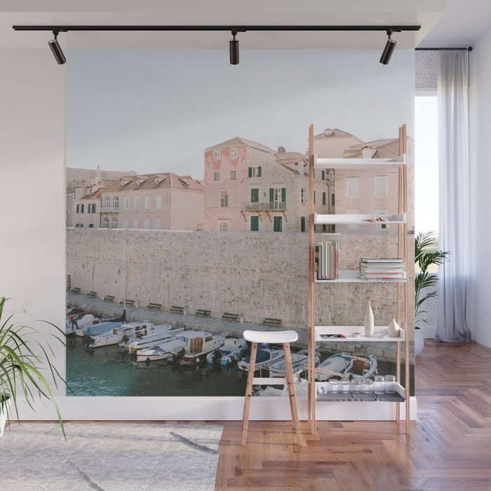 Dubrovnik Walls | Pastel travel photography Croatia | Wanderlust vibes print | Square Wall Mural Gallery Image 1