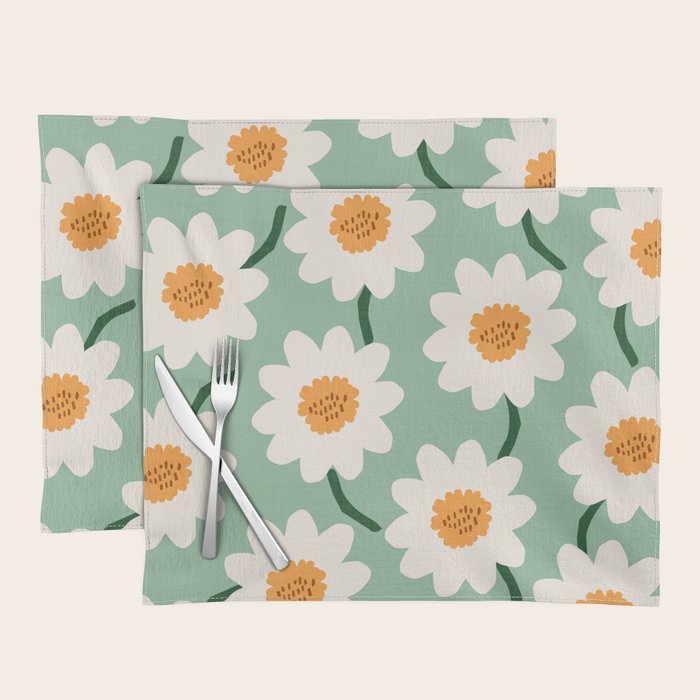 Flower field - mint & orange Placemat Gallery Image 1