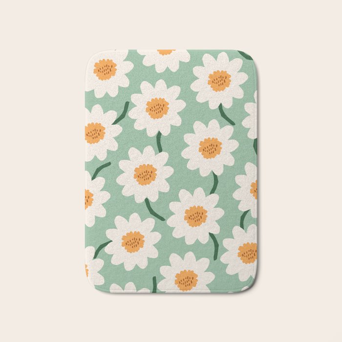 Flower field - mint & orange Bath Mat Gallery Image 1