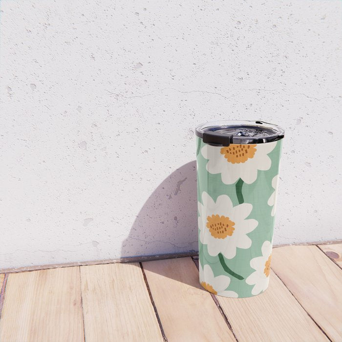 Flower field - mint & orange Travel Mug Gallery Image 4