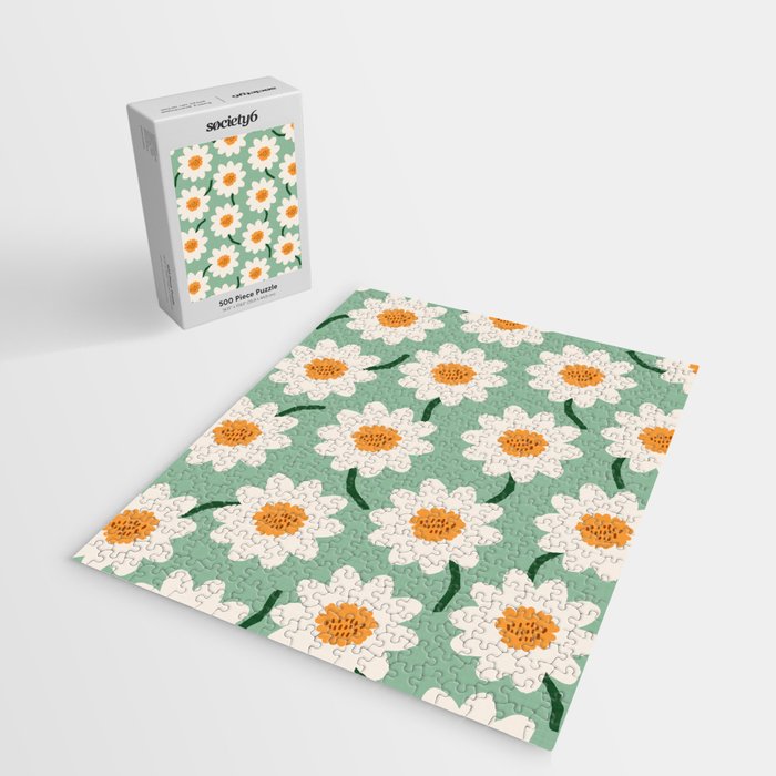 Flower field - mint & orange Jigsaw Puzzle Gallery Image 2