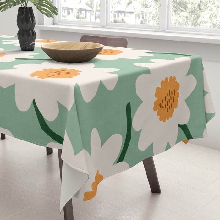 Flower field - mint & orange Tablecloth Gallery Image 3