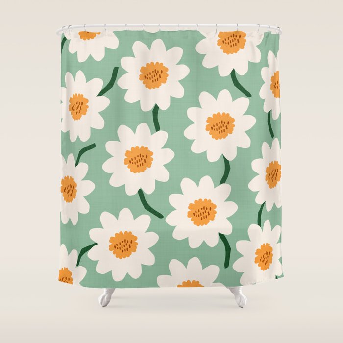 Flower field - mint & orange Shower Curtain Gallery Image 1