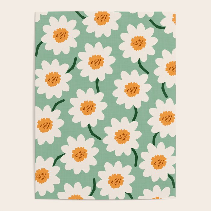 Flower field - mint & orange Poster Gallery Image 4