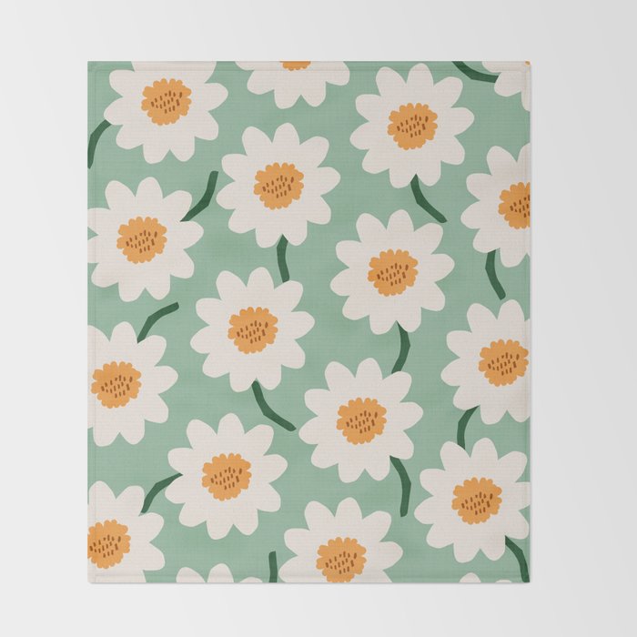 Flower field - mint & orange Throw Blanket Gallery Image 2