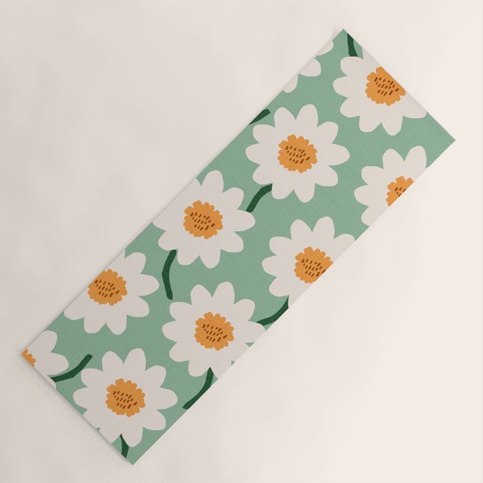 Flower field - mint & orange Yoga Mat Gallery Image 1