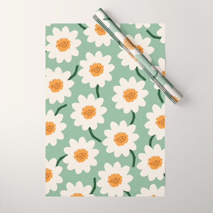Flower field - mint & orange Wrapping Paper Gallery Image 1