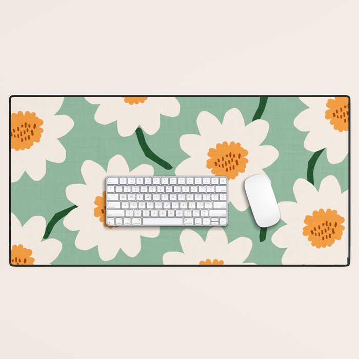 Flower field - mint & orange Desk Mat Gallery Image 1