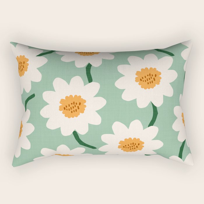 Flower field - mint & orange Rectangular Pillow Gallery Image 1