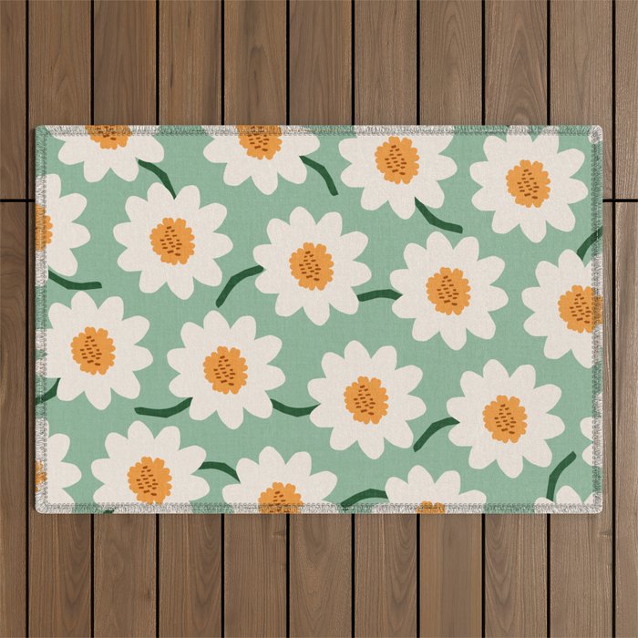 Flower field - mint & orange Outdoor Rug Gallery Image 1