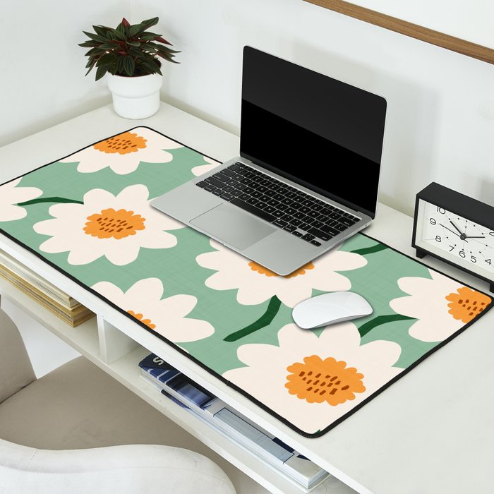 Flower field - mint & orange Desk Mat Gallery Image 2