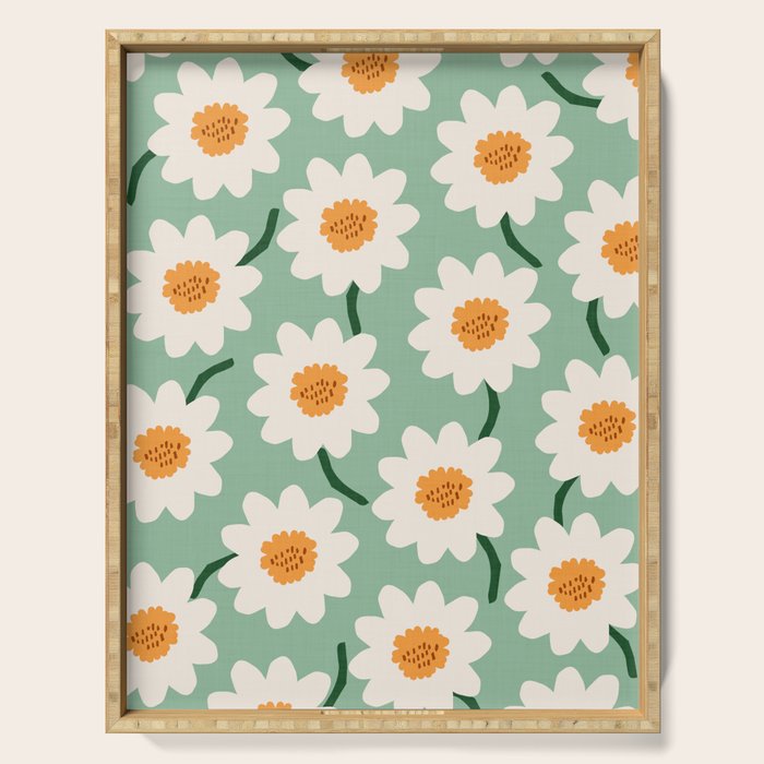 Flower field - mint & orange Serving Tray Gallery Image 1