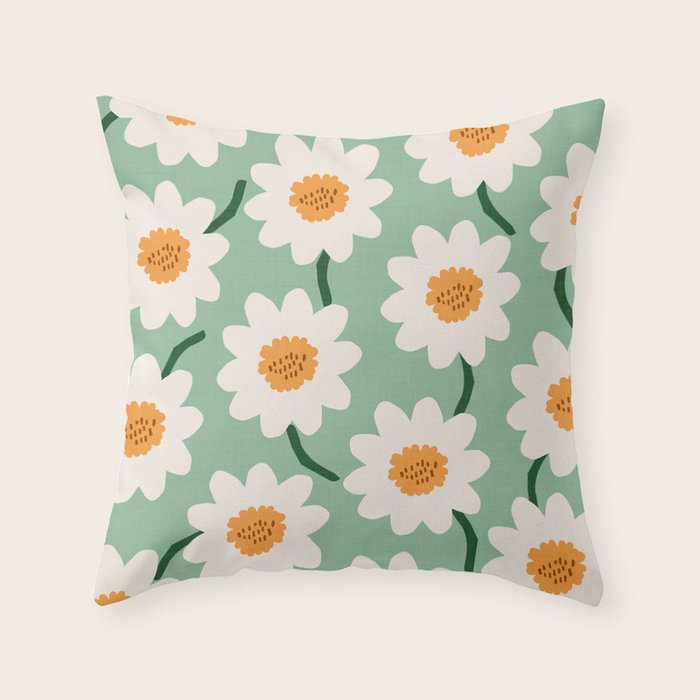 Flower field - mint & orange Throw Pillow Gallery Image 6